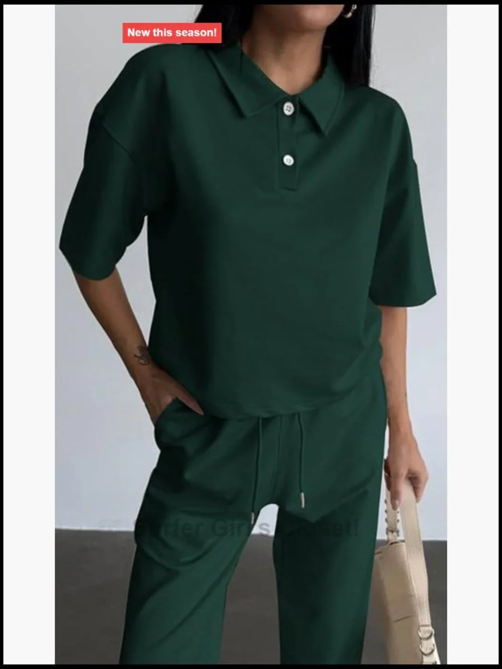Casual 2 Piece Athleisure Set - Short Sleeve Polo Top & Jogger Pants